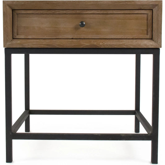 Finneas Side Table by Zentique in limed grey oak and limed grey oak, black metal. Made from limed grey oak, black metal in a modern style.