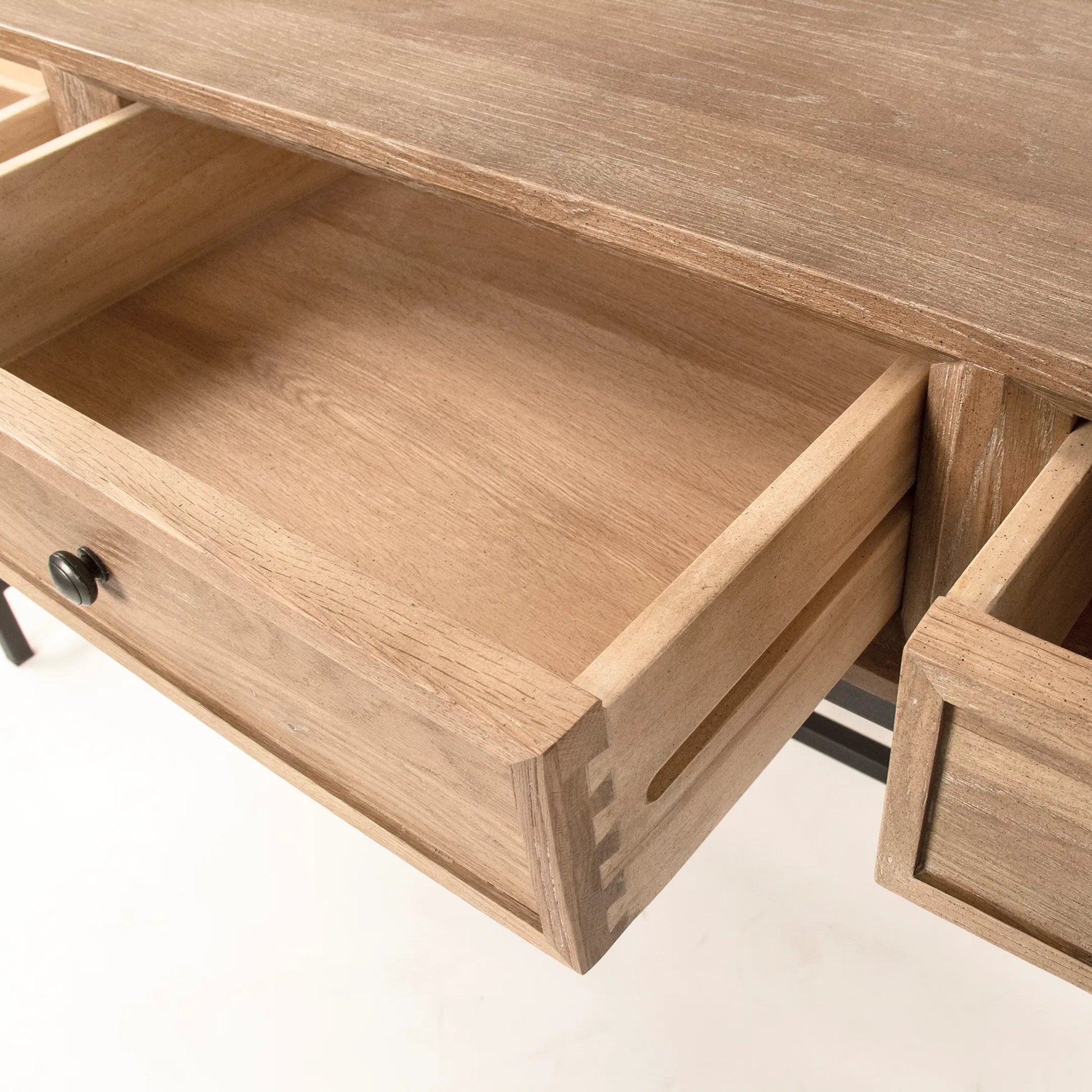 Finneas Desk by Zentique in limed grey oak, black metal. Made from oak, metal in a transitional style.