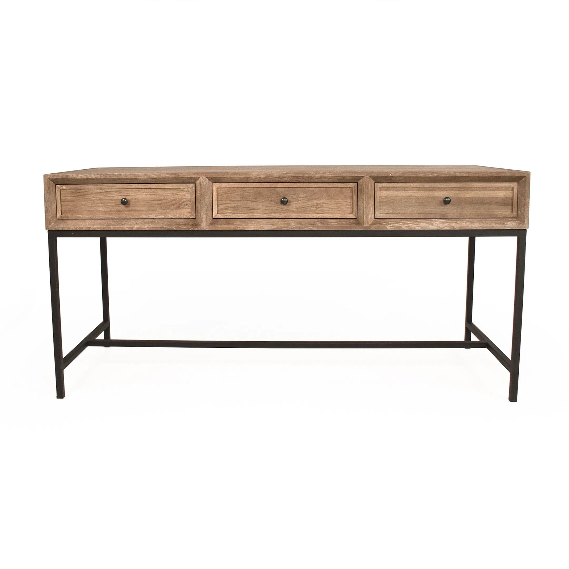 Finneas Desk by Zentique in limed grey oak, black metal. Made from oak, metal in a transitional style.