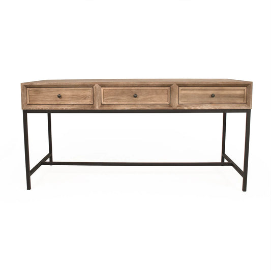 Finneas Desk by Zentique in limed grey oak, black metal. Made from oak, metal in a unique style.
