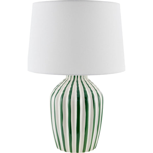Stratos Accent Table Lamp by Livabliss in metallic, glazed. Made from ceramic, linen, polyester, iron in a modern style.