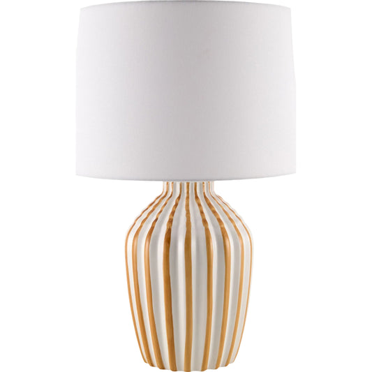 Stratos Accent Table Lamp by Livabliss in metallic, glazed. Made from ceramic, linen, polyester, iron in a modern style.
