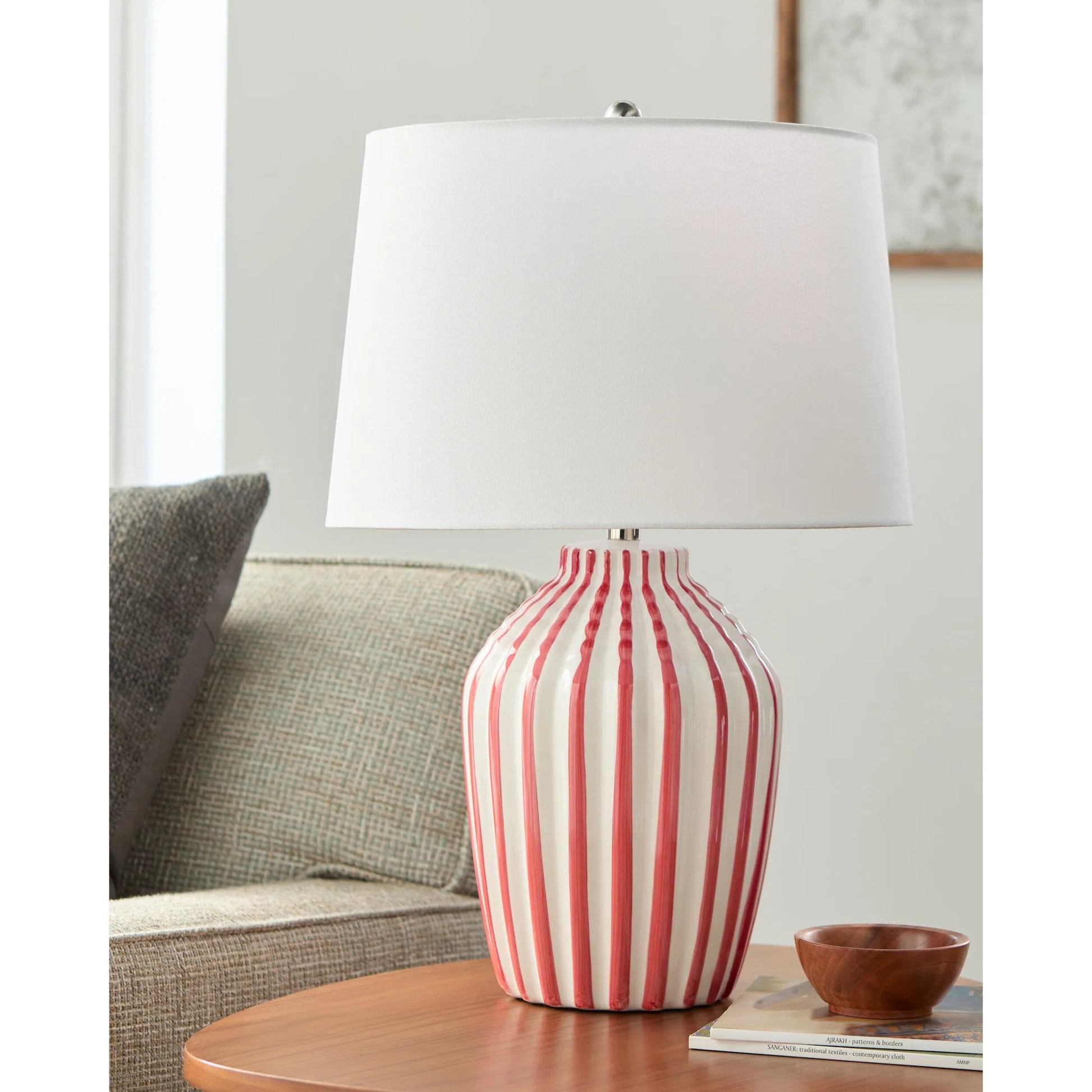 Stratos Accent Table Lamp by Livabliss in metallic, glazed. Made from ceramic, linen, polyester, iron in a modern style.