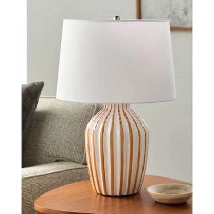 Stratos Accent Table Lamp by Livabliss in metallic, glazed. Made from ceramic, linen, polyester, iron in a modern style.