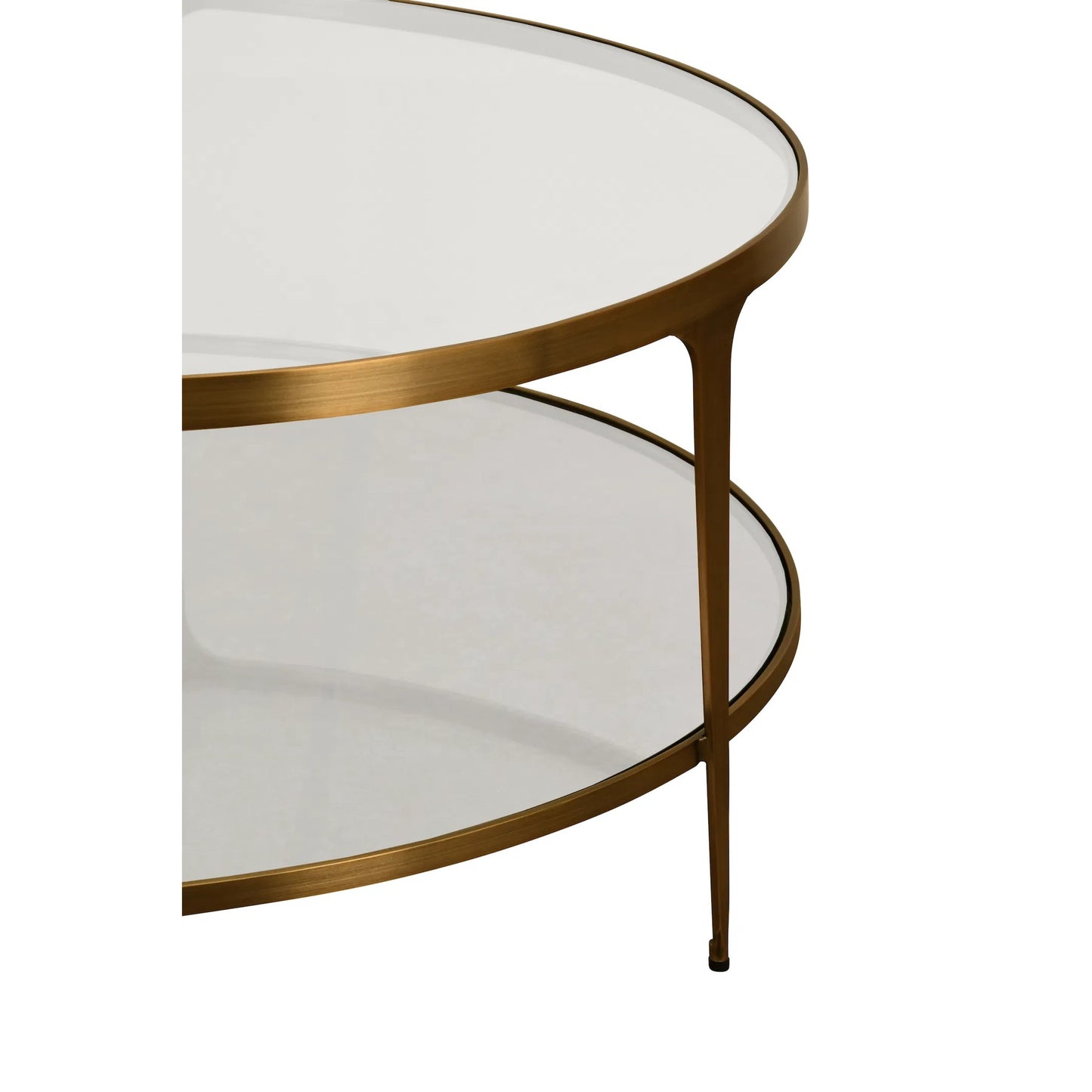 002 SI-2538689 | Closeup | Stacey Two Tier Glass Top Round Coffee Table by Worlds Away in antique brass. Made from unique in a unique style.