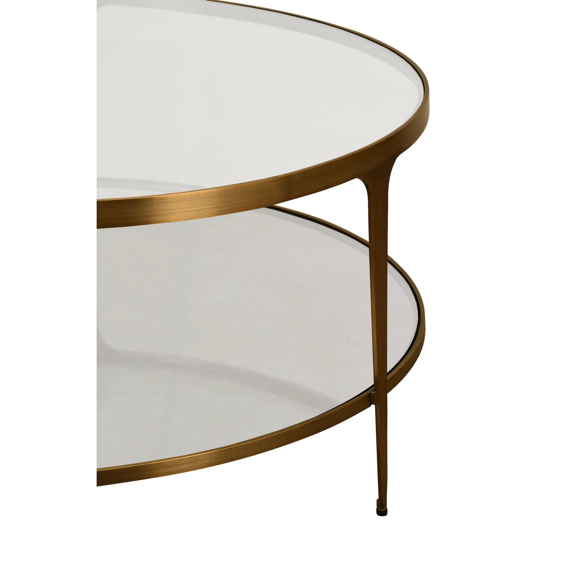Stacey Two Tier Glass Top Round Coffee Table by Worlds Away in antique brass. Made from unique in a unique style.