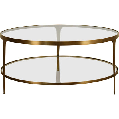 Stacey Two Tier Glass Top Round Coffee Table by Worlds Away in antique brass. Made from unique in a unique style.