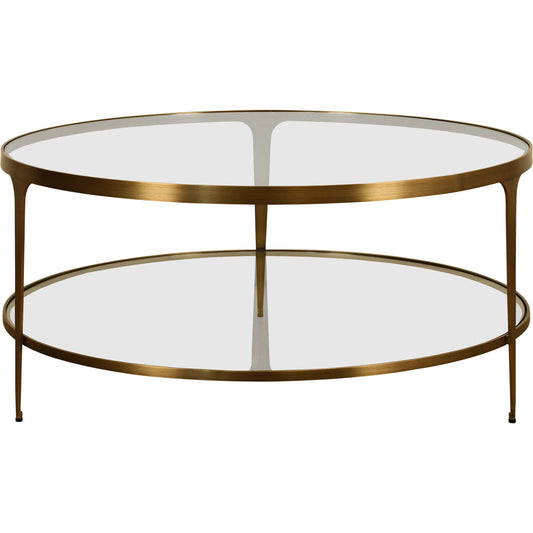 Stacey Two Tier Glass Top Round Coffee Table by Worlds Away in antique brass. Made from unique in a unique style.