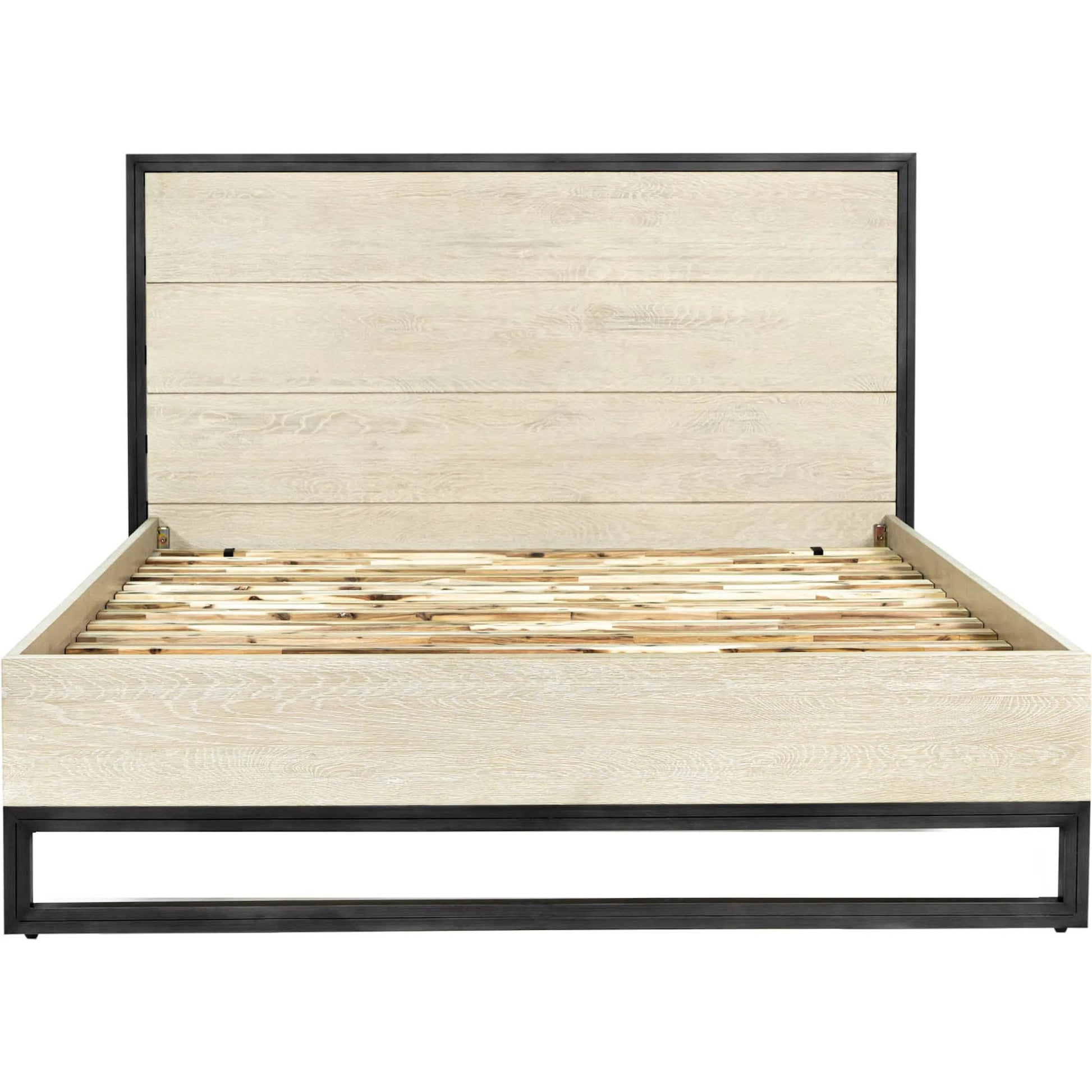 Starlight Bed by LH Imports in beige and white washed, dark grey. Made from white oak, metal in a unique style.