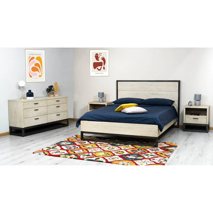 Starlight Bed by LH Imports in beige and white washed, dark grey. Made from white oak, metal in a unique style.