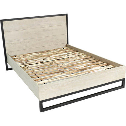 Starlight Bed by LH Imports in beige and white washed, dark grey. Made from white oak, metal in a unique style.