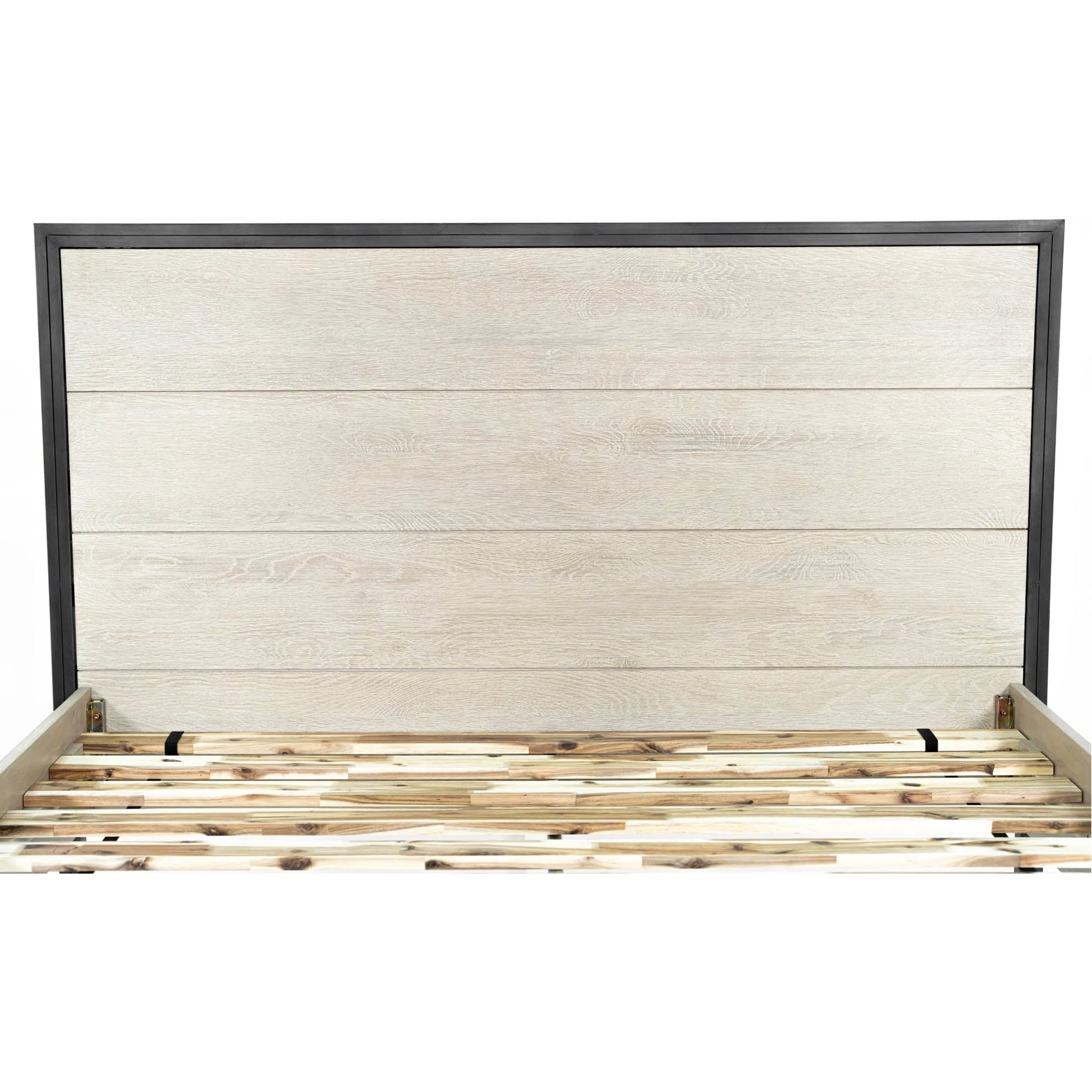 Starlight Bed by LH Imports in beige and white washed, dark grey. Made from white oak, metal in a unique style.