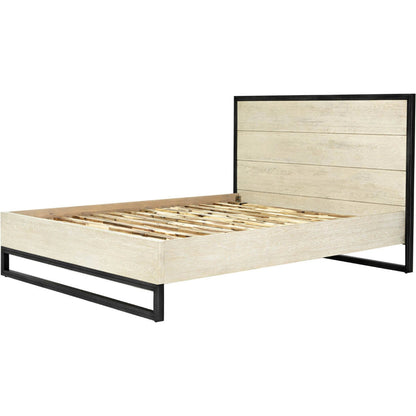 Starlight Bed by LH Imports in beige and white washed, dark grey. Made from white oak, metal in a unique style.