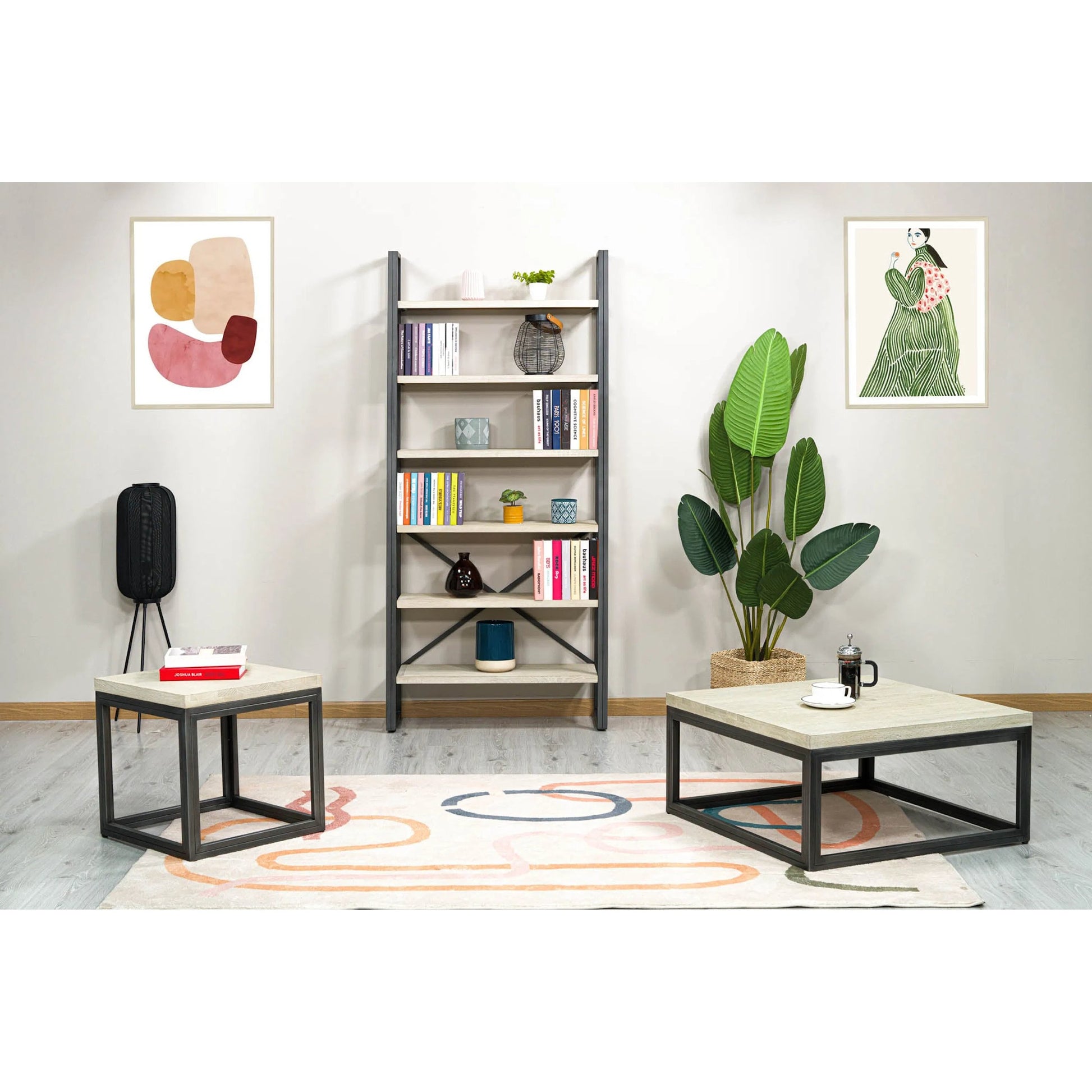 Starlight Side Table by LH Imports in white, dark grey and white wash, dark grey. Made from white oak, metal in a modern style.