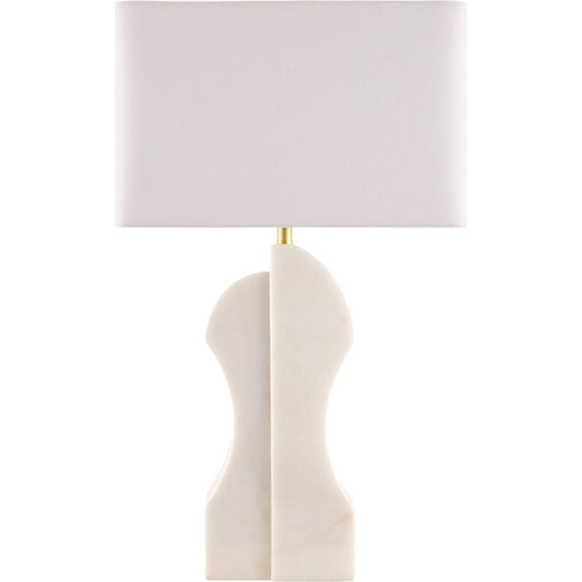Setubal Accent Table Lamp by Surya in white. Made from marble, linen, polyester, iron in a modern style.
