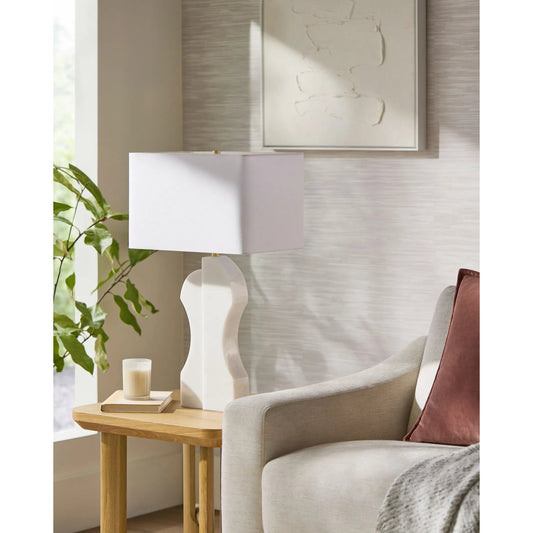 Setubal Accent Table Lamp by Surya in white. Made from marble, linen, polyester, iron in a modern style.