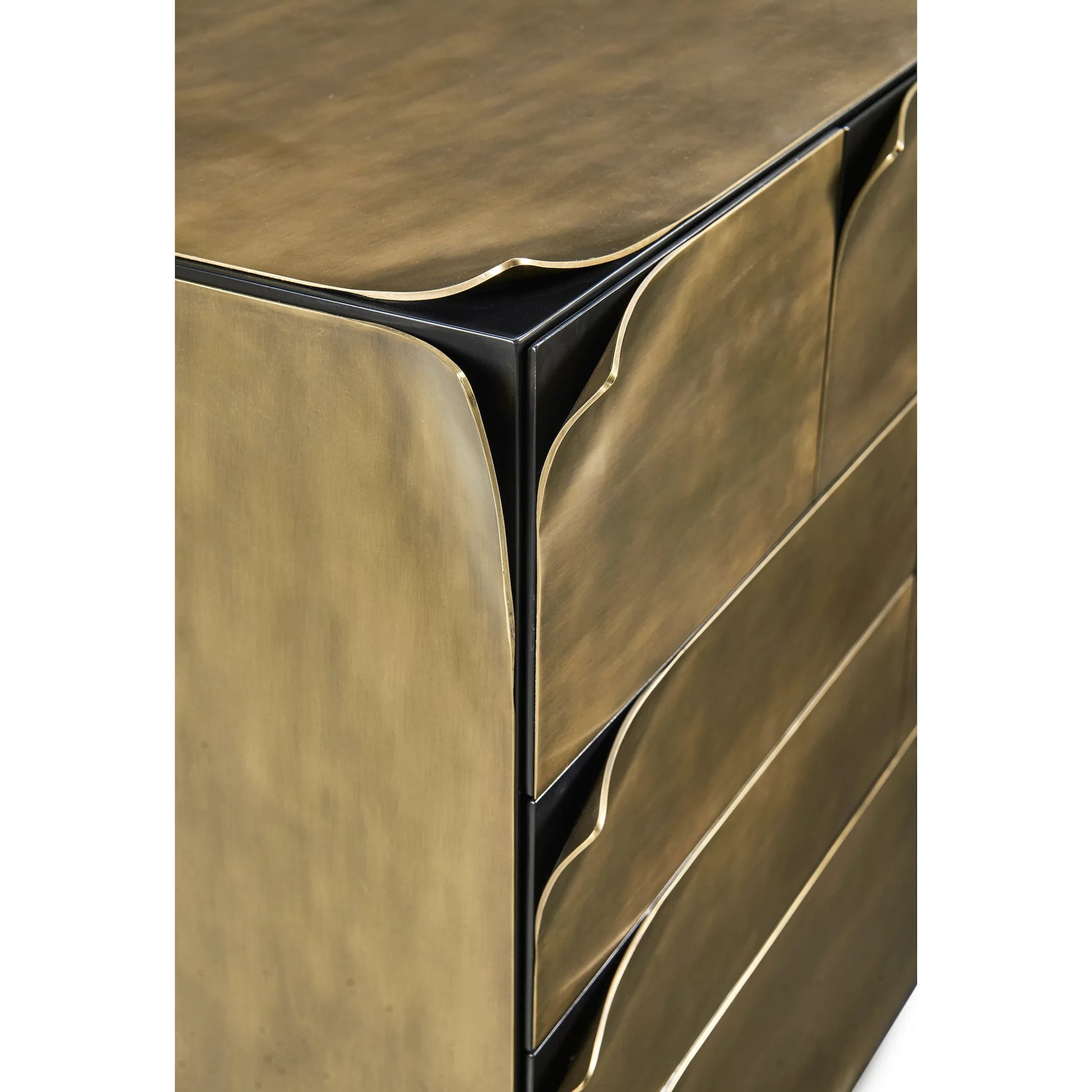 Hammersmith Drawer Chest by Jonathan Charles in gold and satin brass. Made from beech solids, brass in a unique style.