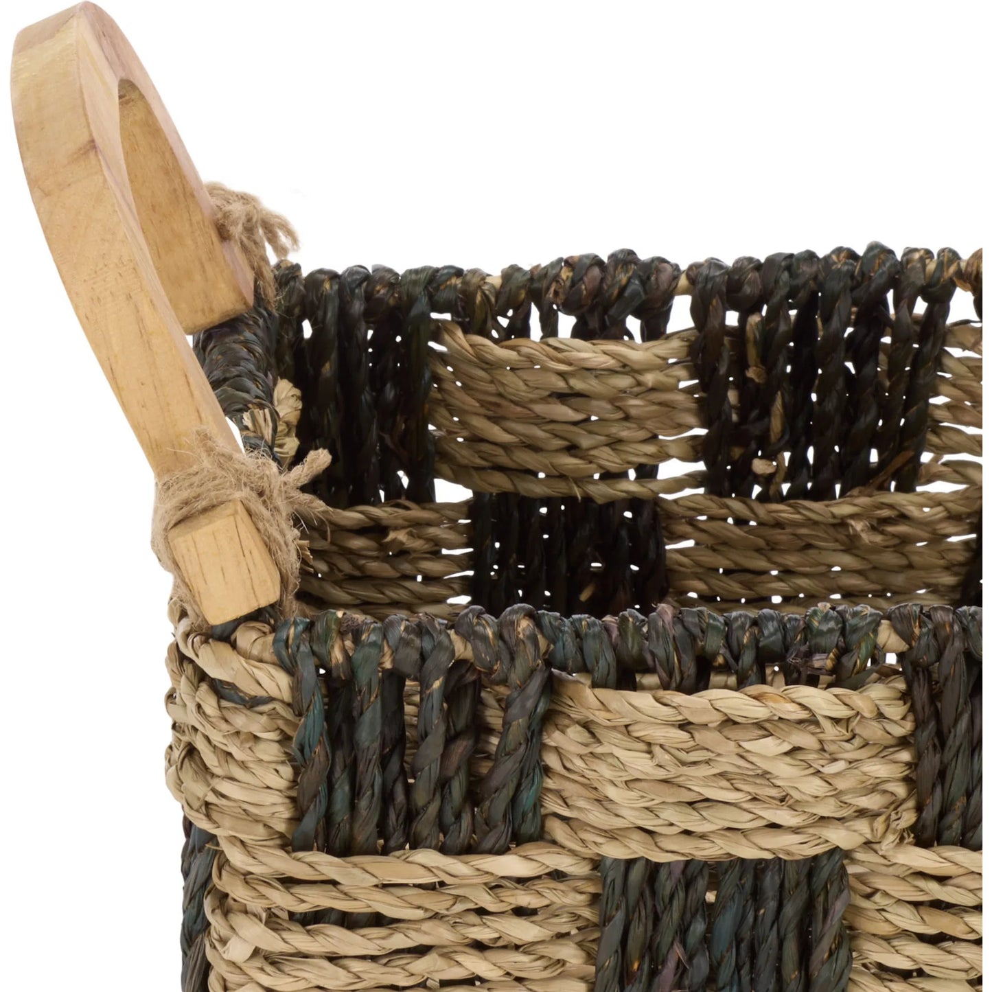 004 SI-2630222 | Closeup | Newbury Basket by HedgeApple Essentials in natural, dark natural. Made from seagrass, metal in a unique style.