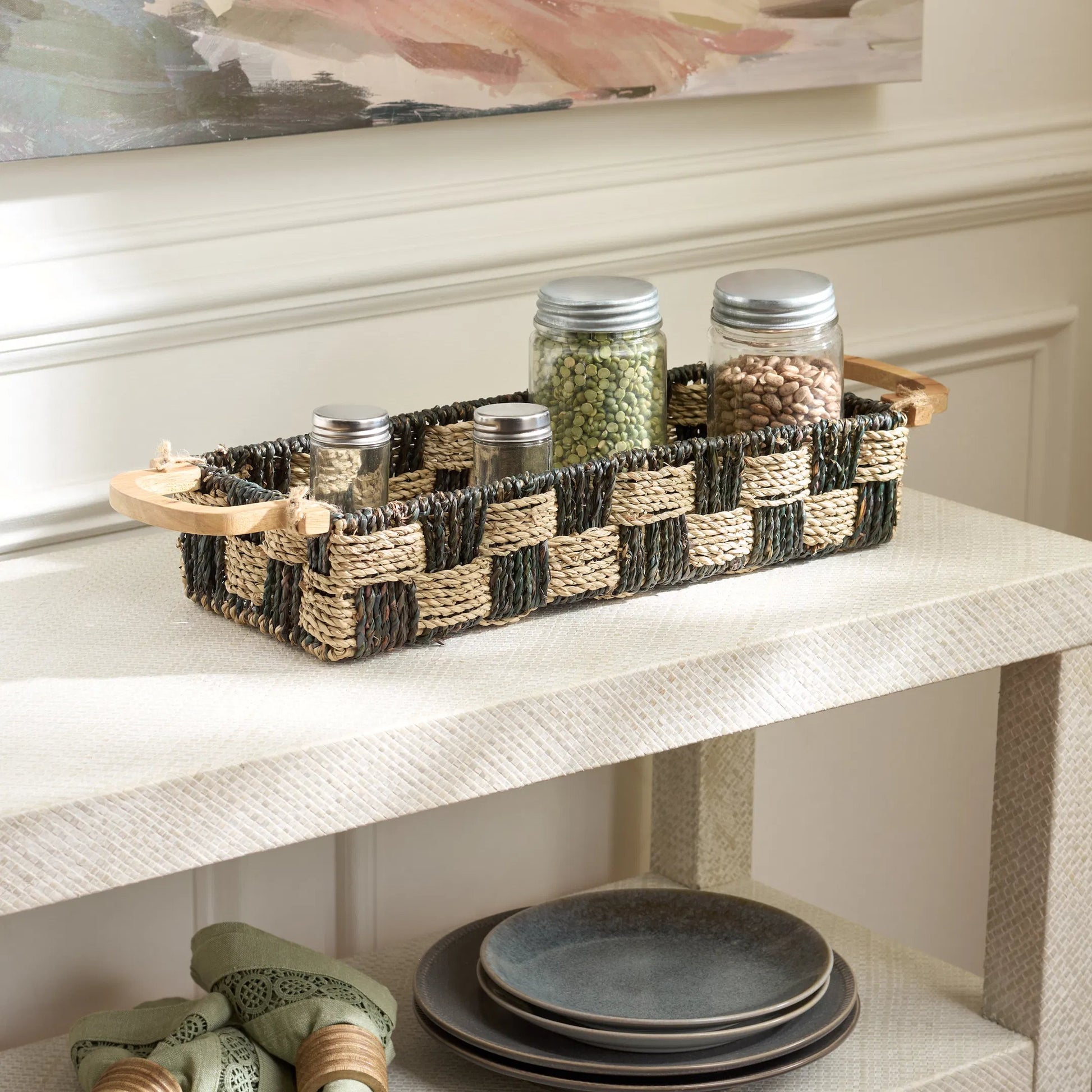 Newbury Basket by HedgeApple Essentials in natural, dark natural. Made from seagrass, metal in a unique style.