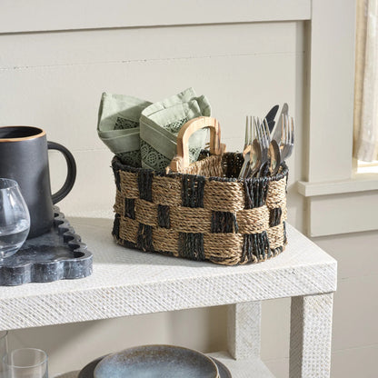Fisher Basket by HedgeApple Essentials in natural, dark natural. Made from seagrass, metal in a unique style.