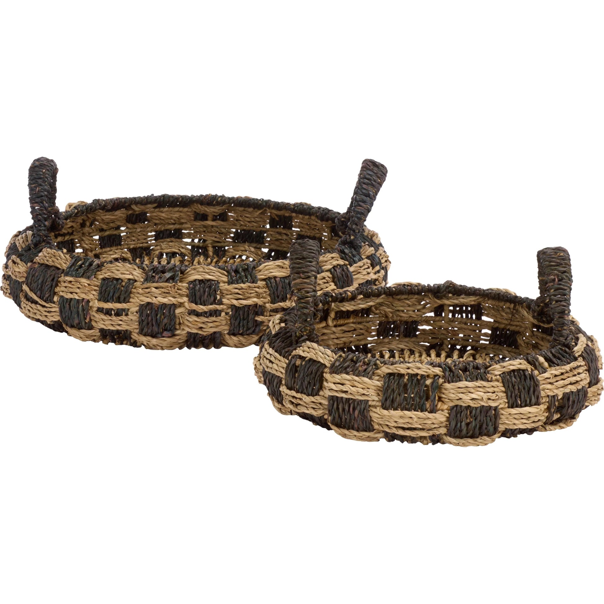 Campbell Baskets (Set of 2) by HedgeApple Essentials in natural, dark natural. Made from seagrass, metal in a unique style.