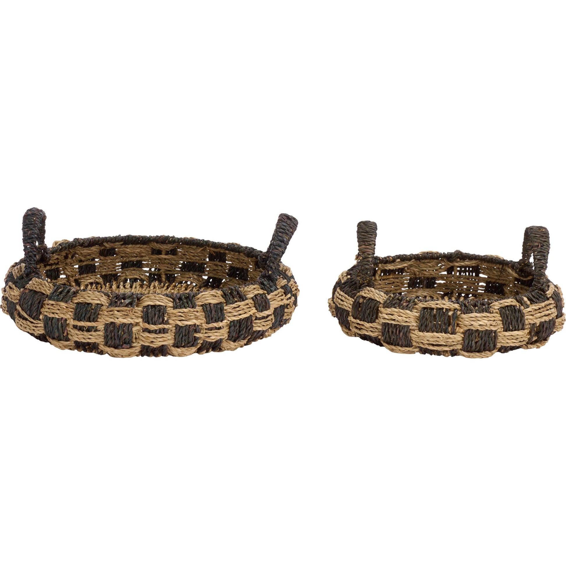 Campbell Baskets (Set of 2) by HedgeApple Essentials in natural, dark natural. Made from seagrass, metal in a unique style.