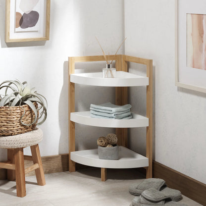 Adler 3 Tier Corner Shelf by Safavieh in white, natural bamboo. Made from unique in a unique style.