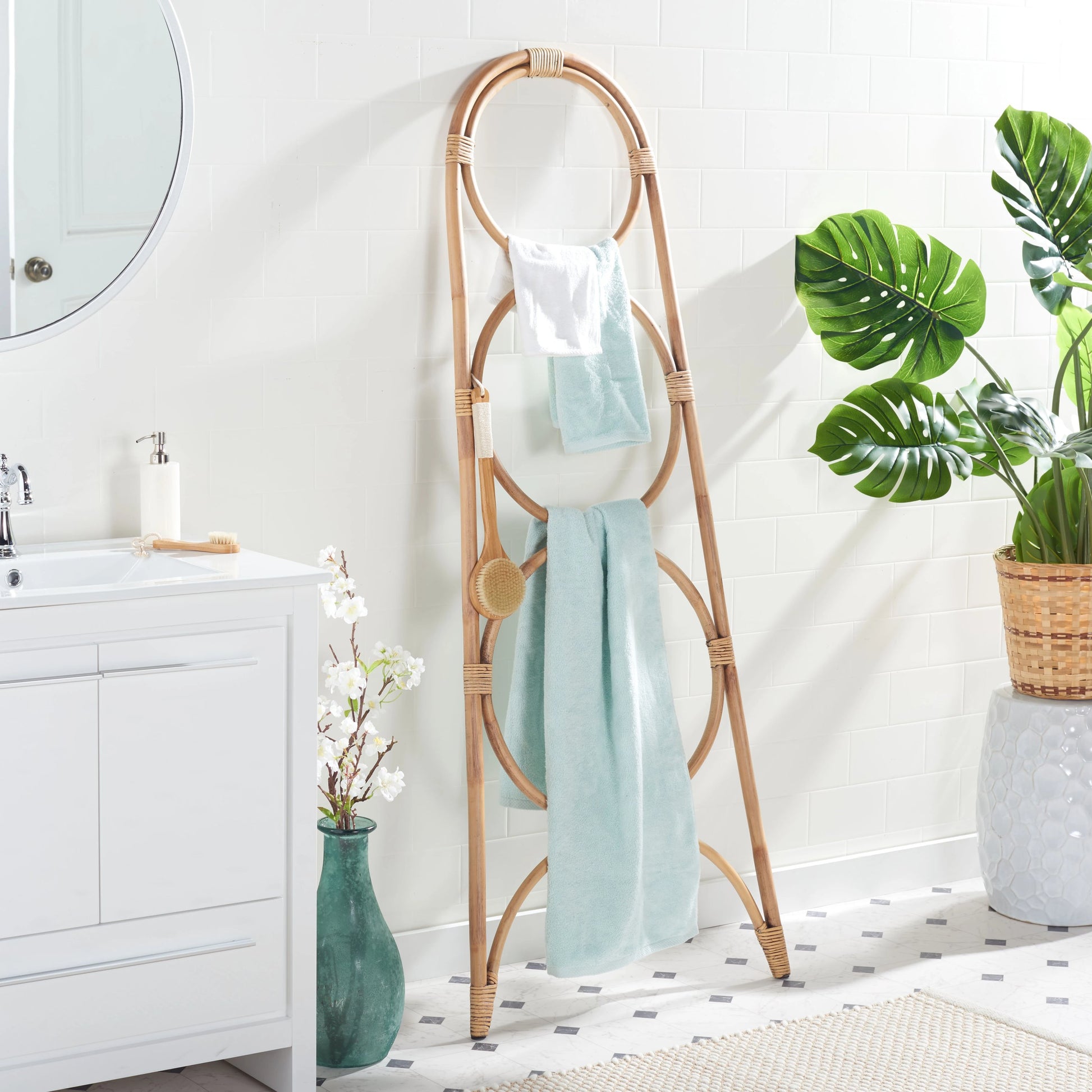 Charleston 3 Tier Towel Hanger by HedgeApple Essentials. Made from rattan in a modern style.