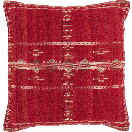 Stine Pillow - 27219 by Livabliss in bright red, cream, dark green, garnet. Made from 95% wool, 5% cotton, 100% cotton in a eclectic & global style.