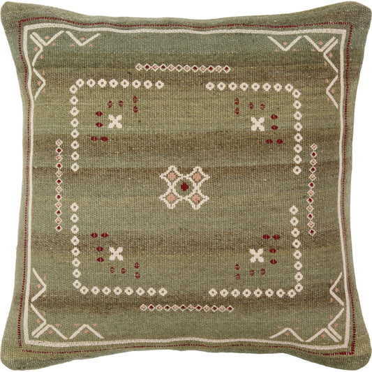 Pompei Indoor/OutdoorPillow by Surya in dusty sage, burgundy, cream, dusty pink. Made from front: 88% wool, 12% polyester, back: 100% cotton in a modern style.