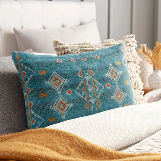 Stine Pillow - 14988 by Surya in charcoal, teal. Made from 88% wool, 12% polyester, 100% cotton in a eclectic & global style.