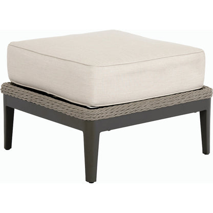 Marbella Outdoor Ottoman by Sunset West in graphite. Made from olefin rope in a modern style.