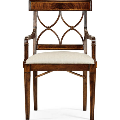 Buckingham Regency Mahogany Curved Back Arm Chair by Jonathan Charles in antique mahogany medium. Made from acacia in a modern style.