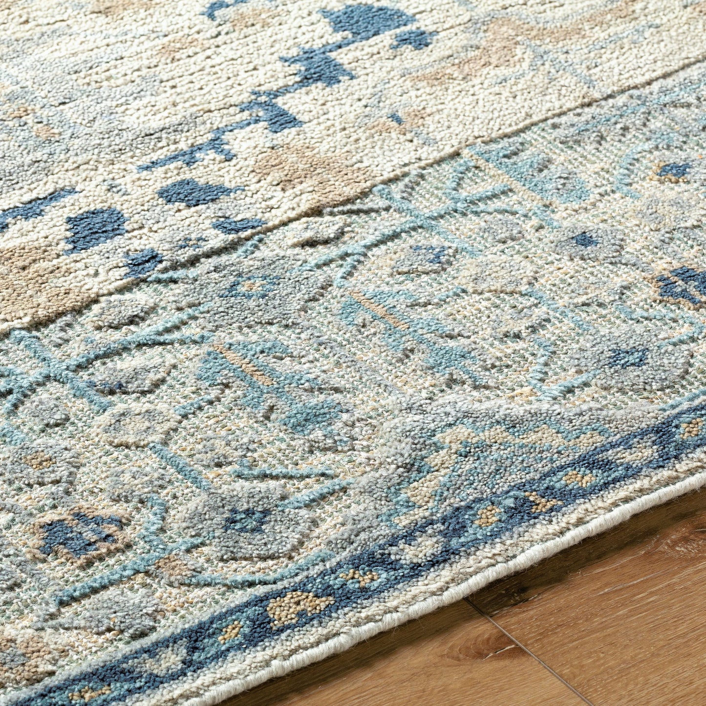 006 SI-1890881,SI-1890882,SI-1890883,SI-1890884,SI-1914350,SI-1914351 | Closeup | St Moritz Rug - 26658 by Surya in blue, light beige, light sage, cream. Made from unique in a unique style.