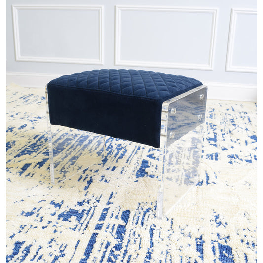 Tribecca Stool by Pasargad Home in clear and navy. Made from acrylic, velvet in a modern style.