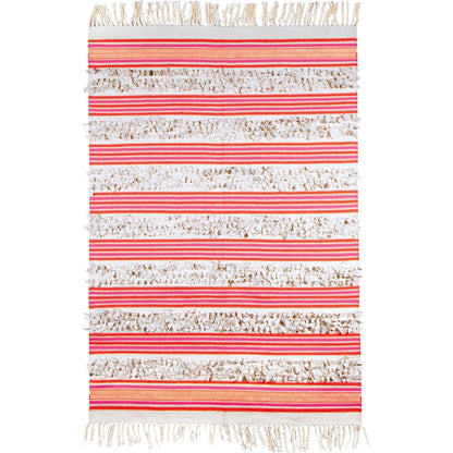 Steps STP-9000 Indoor/Outdoor Rug by Surya in seafoam, pink, yellow, orange, rust, mauve. Made from 34% felted wool, 33% acrylic, 33% cotton in a unique style.