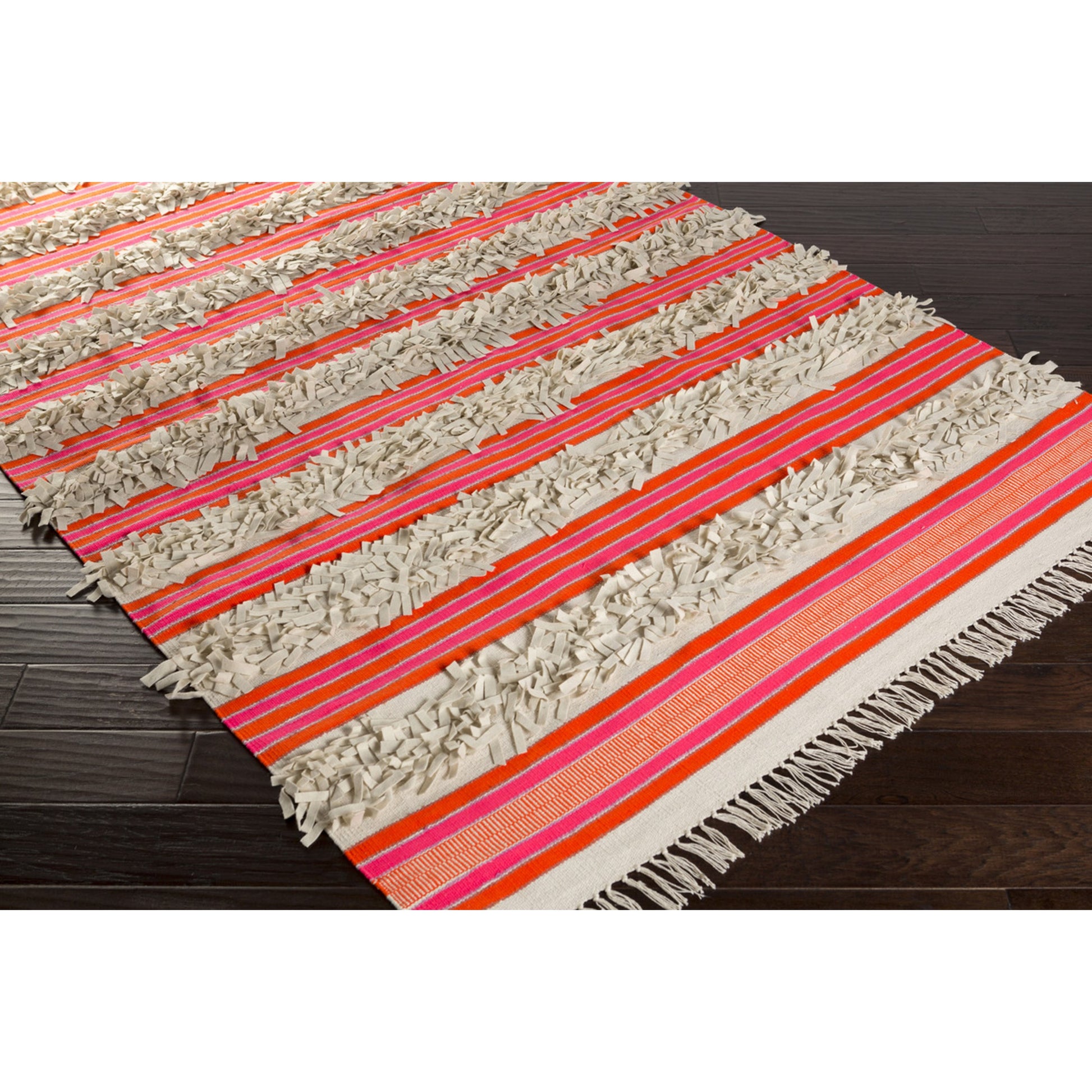 Steps STP-9000 Indoor/Outdoor Rug by Surya in seafoam, pink, yellow, orange, rust, mauve. Made from 34% felted wool, 33% acrylic, 33% cotton in a unique style.