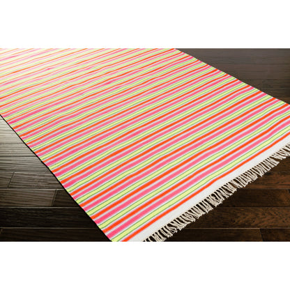 Steps STP-9001 Indoor/Outdoor Rug by Surya in ivory, pink, orange, grass green, mauve. Made from 34% felted wool, 33% acrylic, 33% cotton in a unique style.