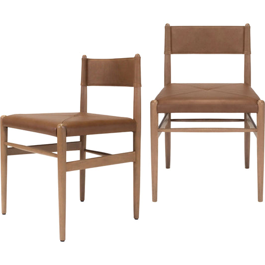 Stria Dining Chair (Set of 2) by Surya in brown. Made from leather, mango wood in a traditional style.