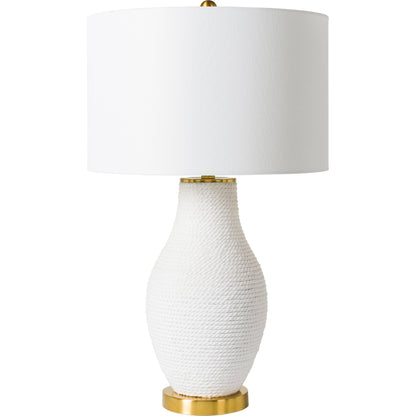 Steve - 32544 by Surya in body: white, gold, base: metallic - brass, shade (outside): yellow, shade (inside): white, finial: metallic - brass, harp: metallic - brass, cord: translucent and platedtexturedplated. Made from 