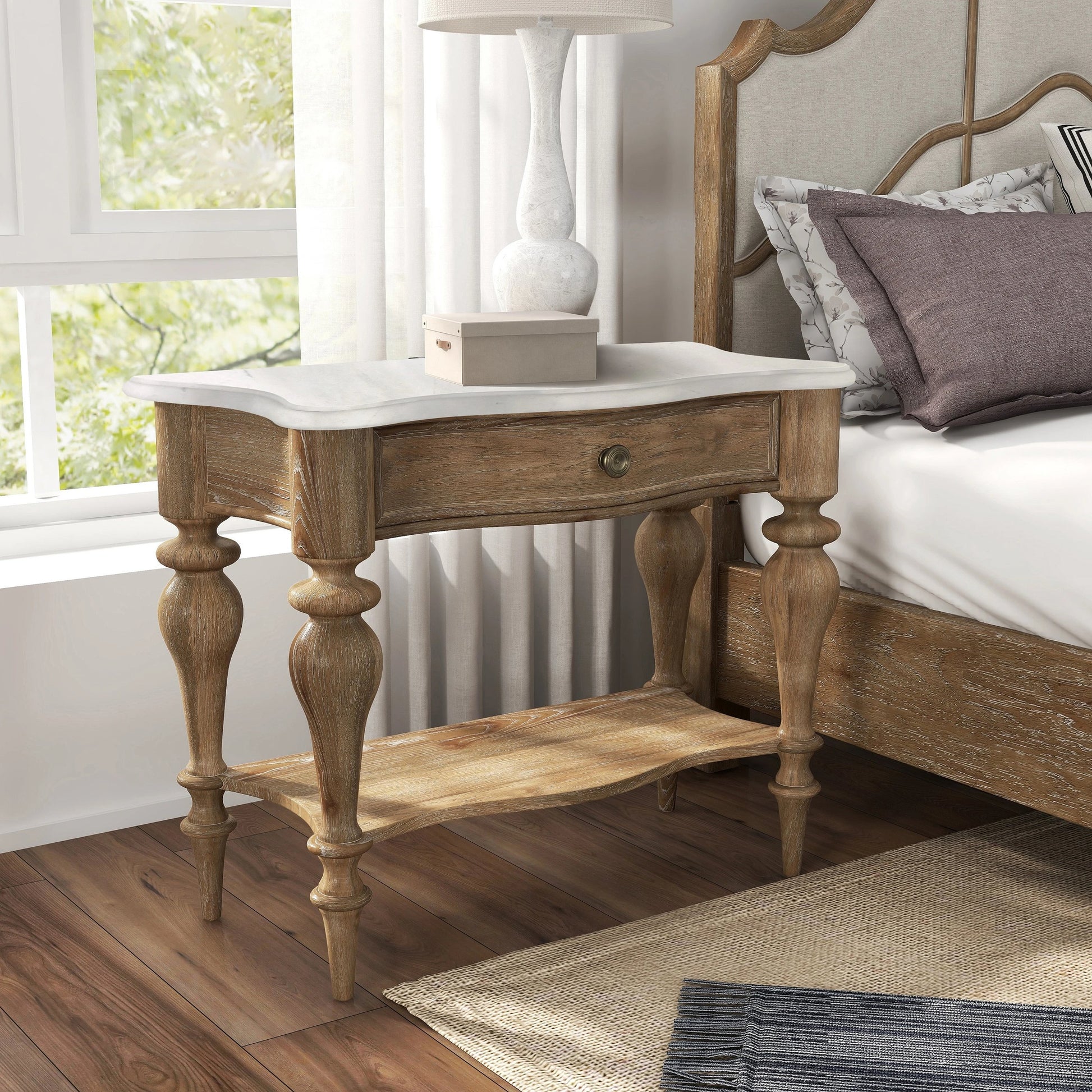 Weston Hills Bedside Table by Pulaski Furniture in flax seed. Made from hardwood solids, hickory veneers in a traditional style.