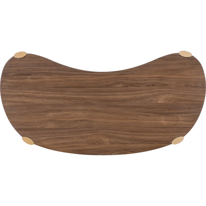Eleana Writing Desk by Hooker Furniture in light caramel, sunlit bronze metal. Made from walnut veneers, metal in a modern style.