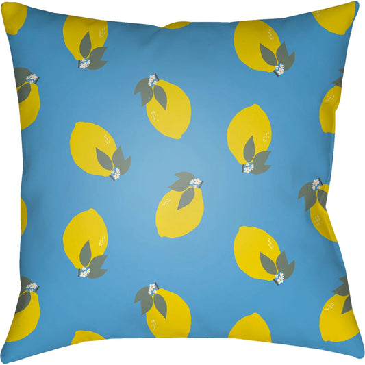 Summer Indoor/Outdoor Pillow by Livabliss in blue grey, pearl, brass. Made from front: 100% polyester, back: 100% polyester, fill: polyester, polyfill in a modern style.
