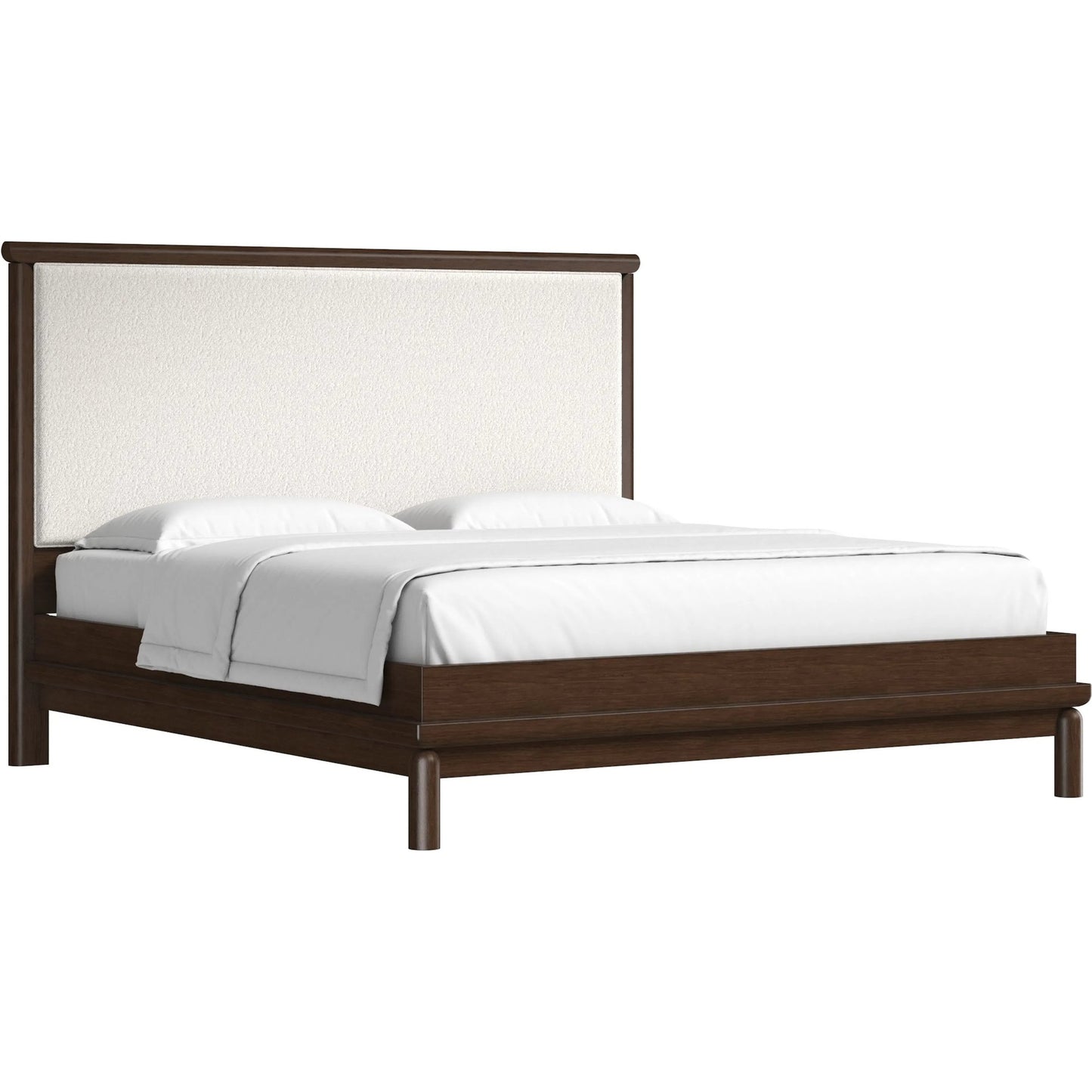 001 SI-2514221,SI-2514222 | Primary Silo | Verge Upholstered Bed by A.R.T. Furniture in handcrated walnut. Made from poplar solids, flat cut walnut veneers in a traditional style.
