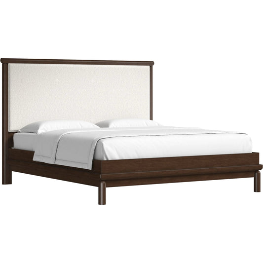 Verge Upholstered Bed by A.R.T. Furniture in handcrated walnut. Made from poplar solids, flat cut walnut veneers in a unique style.