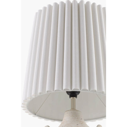 Sunken Indoor/Outdoor White Accent Table Lamp (Set of 2) by Livabliss in body: cream; shade: white; cord: translucent and painted. Made from ceramic, linen, polyester in a transitional style.