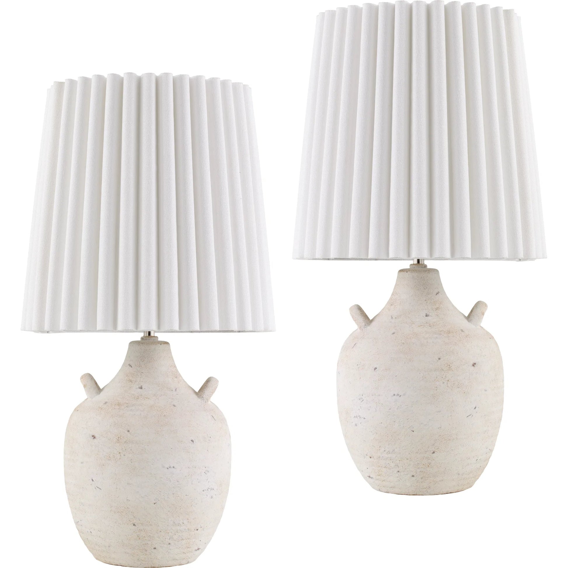 Sunken Indoor/Outdoor White Accent Table Lamp (Set of 2) by Livabliss in body: cream; shade: white; cord: translucent and painted. Made from ceramic, linen, polyester in a transitional style.