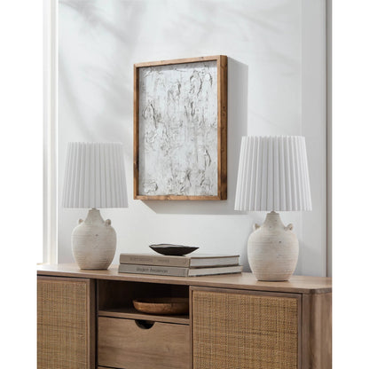 Sunken Indoor/Outdoor White Accent Table Lamp (Set of 2) by Livabliss in body: cream; shade: white; cord: translucent and painted. Made from ceramic, linen, polyester in a transitional style.