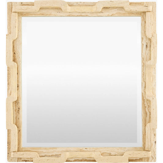 Suratna Accent Mirror by Surya in beige and natural. Made from travertine in a unique style.