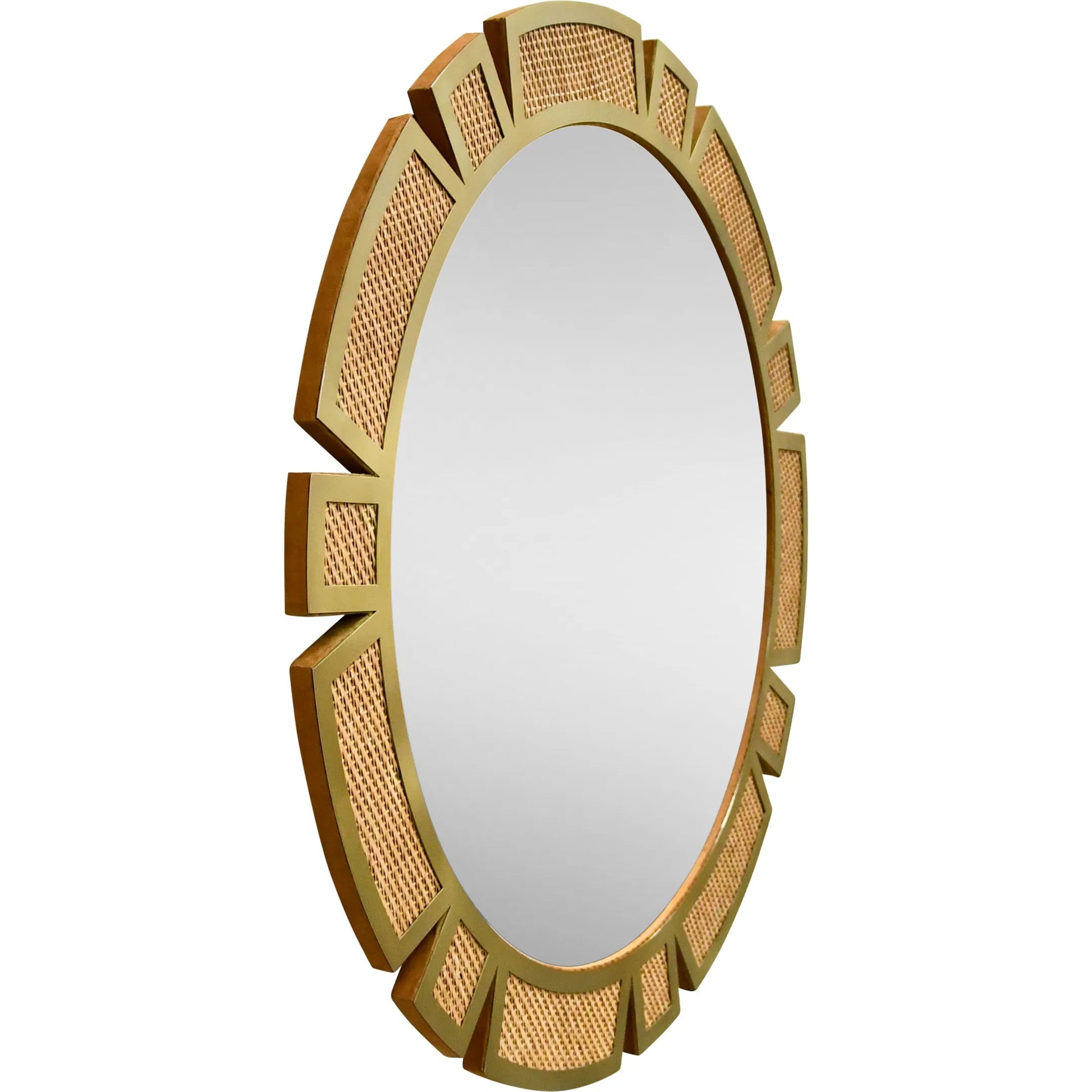 Sunday Round Suburst Mirror by Worlds Away in brown. Made from rattan in a transitional style.